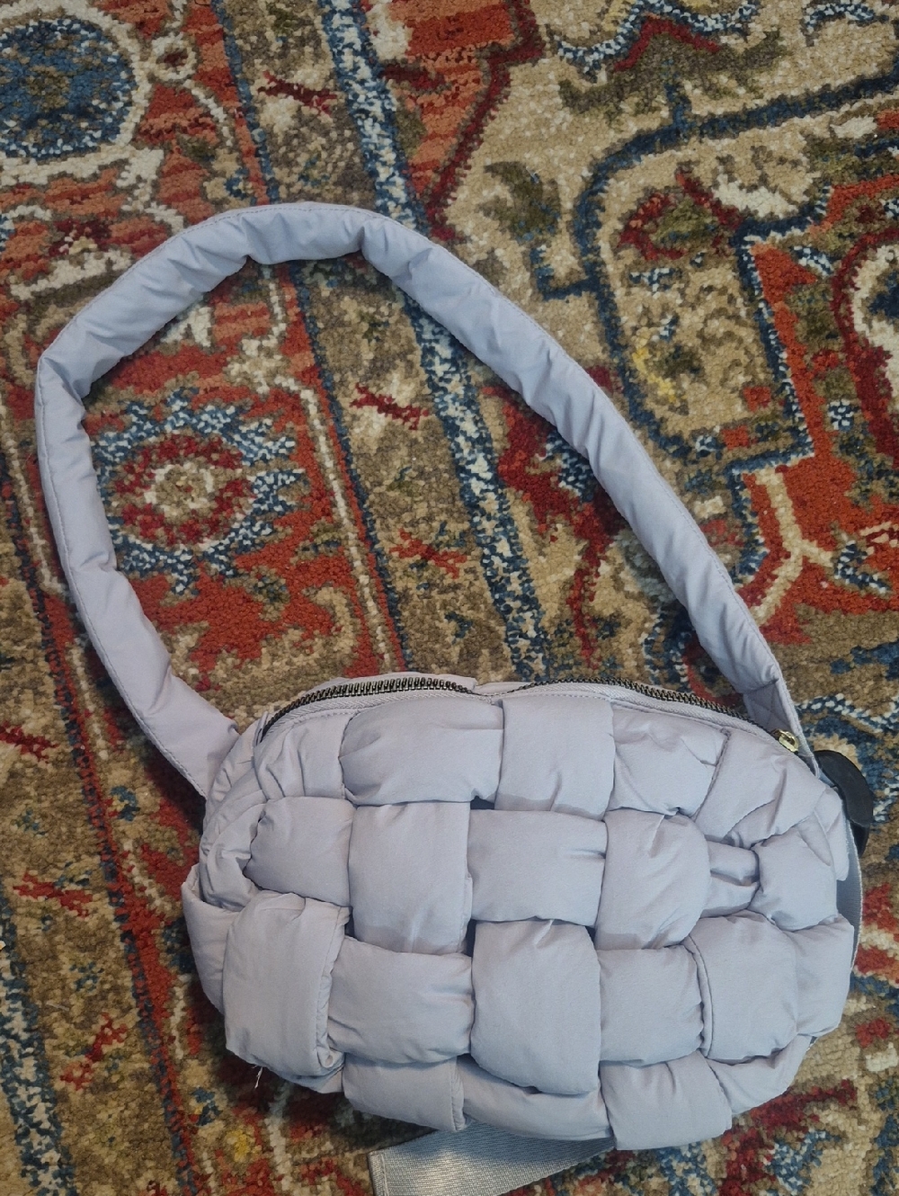 Quilted Padded Shoulder Bag - Light Gray